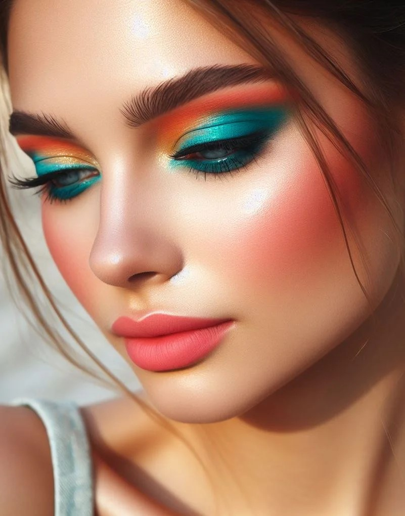 Turquoise and coral eyeshadow is the summer statement piece you didn’t know you needed. Get ready to turn some heads!