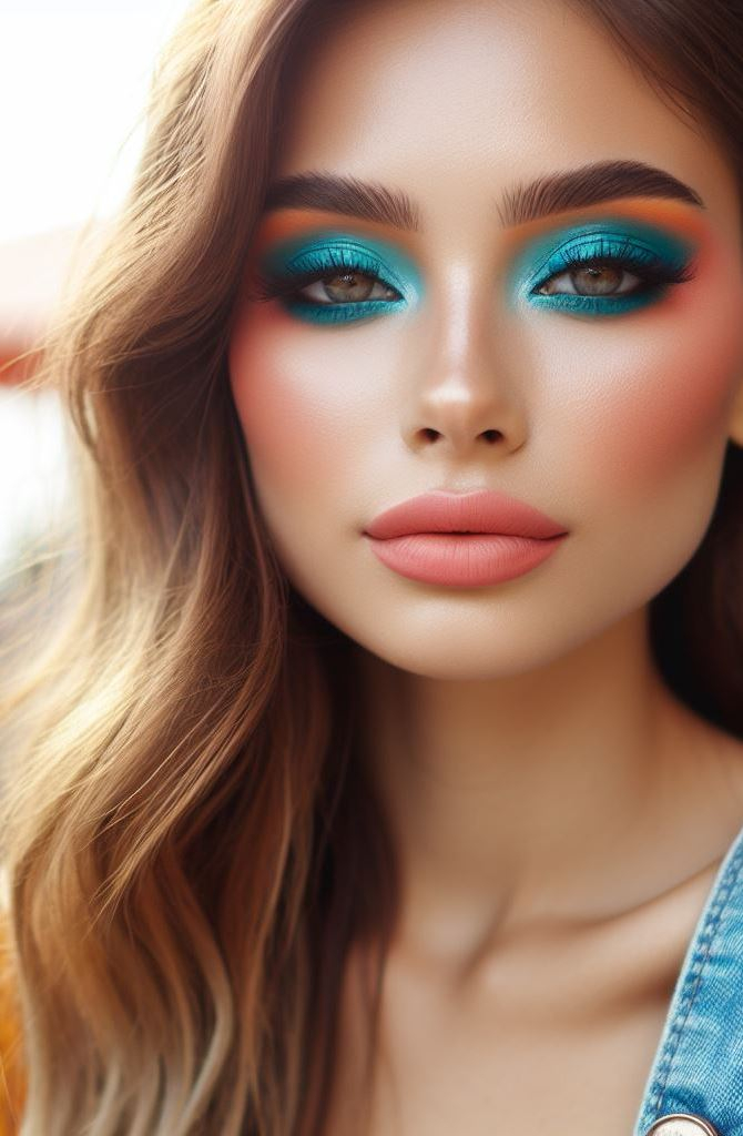 Turquoise and coral eyeshadow? Yes, please! It’s like a vacation for your eyes—no plane ticket needed.