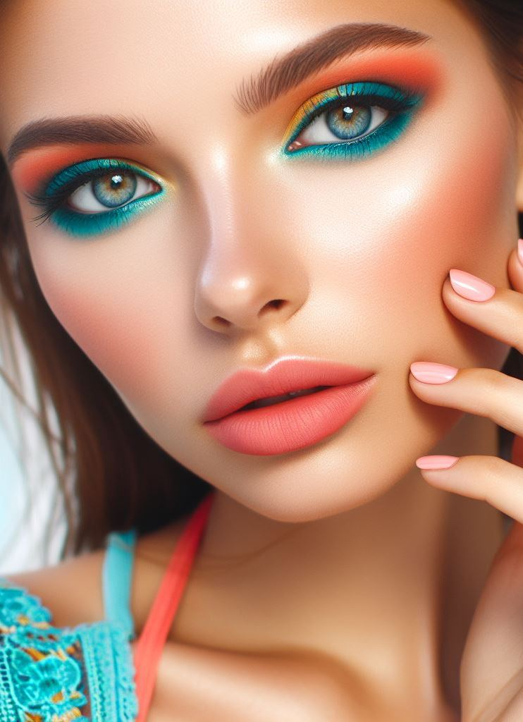 Turn your summer makeup into a masterpiece with a blend of turquoise and coral. This combo is pure eye candy!