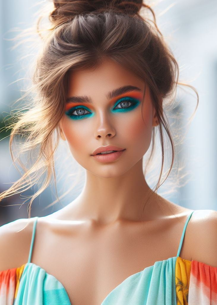 Channel the tropics with a turquoise and coral eyeshadow combo! This vibrant pairing is perfect for adding a beachy pop of color to your summer look.