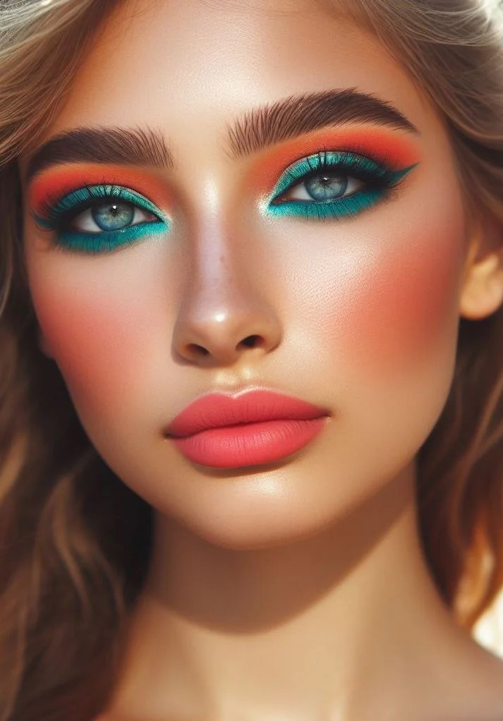 Whether you're at the beach or in the city, turquoise and coral eyeshadow will have you looking like a summer dream come true.