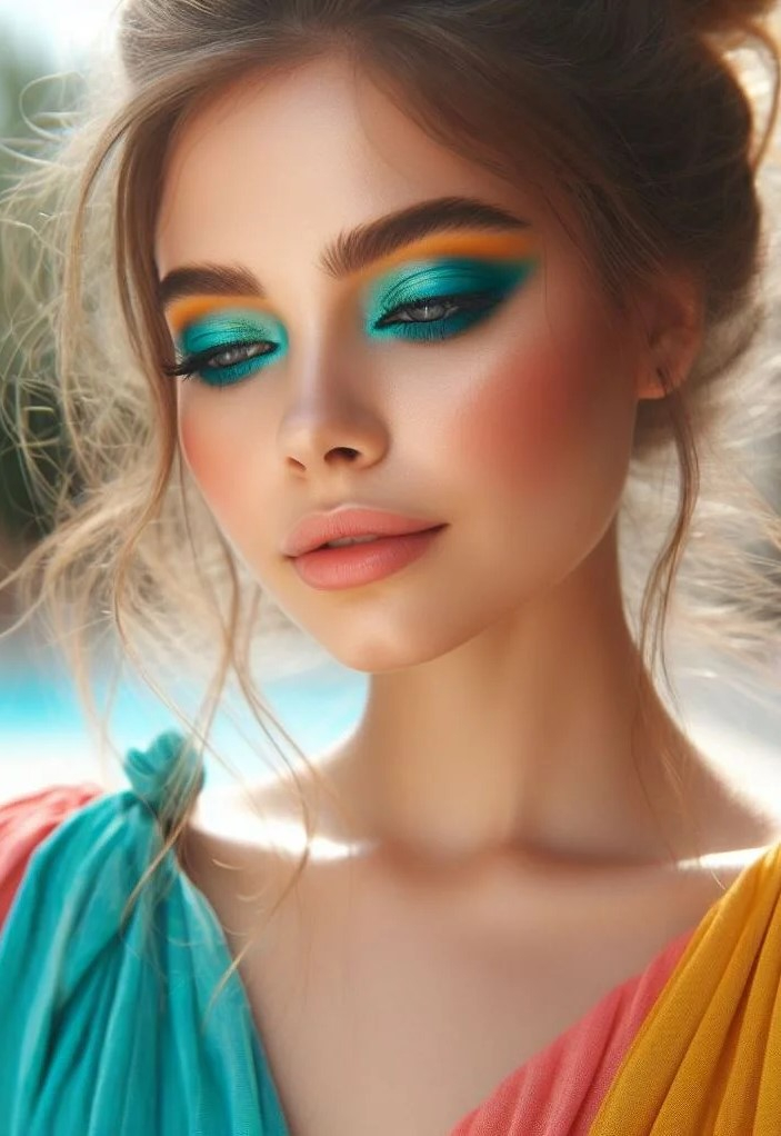 Ready to bring the beach to your beauty routine? Turquoise and coral eyeshadow is the way to go for that ultimate summer vibe.