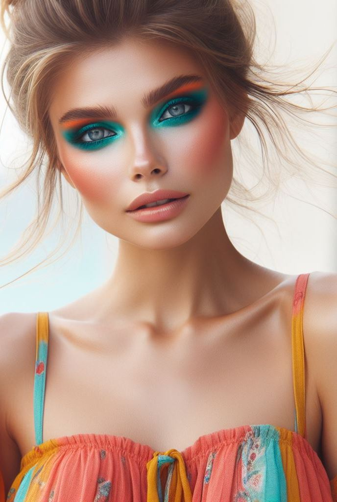 Ditch the neutrals! Turquoise and coral eyeshadow is a bold and beautiful way to embrace the playful spirit of summer.