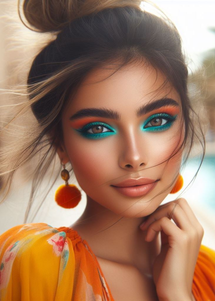 Summer brights are back! Turquoise and coral eyeshadow is a fun and flirty way to add a touch of color to your makeup routine.