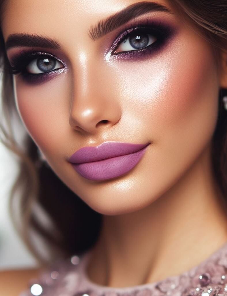 Galaxy glam with a touch of lavender! Channel the starry night with smokey lavender eyes and lilac lips. This ethereal combination is perfect for a costume party or adding a touch of celestial flair to your everyday makeup.