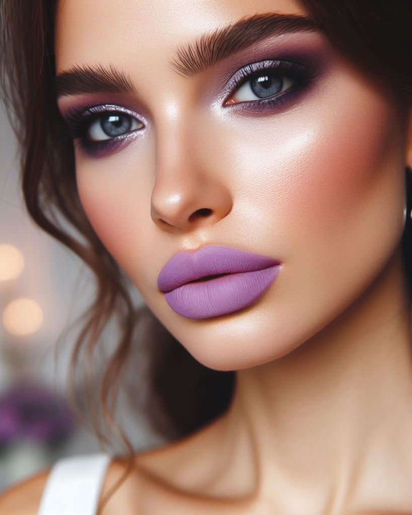 Date night with a touch of magic! Smokey lavender eyes and lilac lips offer a unique and enchanting look that's sure to leave a lasting impression on your date.