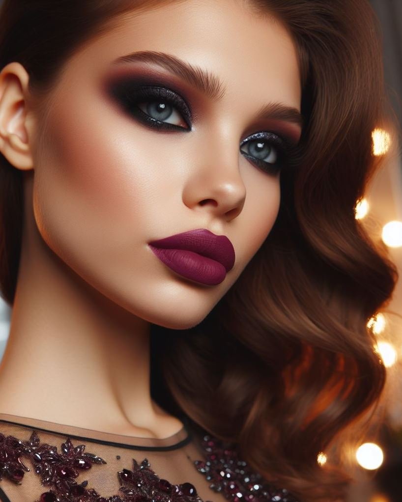 Channel your inner rock royalty! Plum smokey eyes with berry lips create an edgy yet glamorous look, perfect for a concert or a night out on the town.