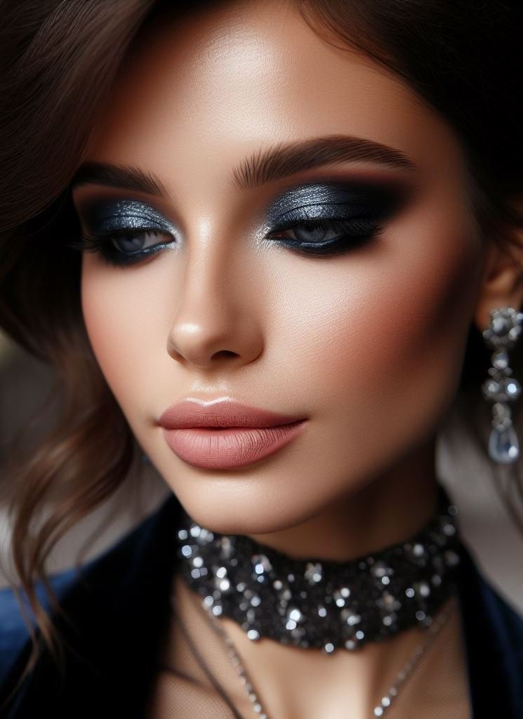 Channel your inner ice queen! A navy blue smokey eye paired with nude lips creates a cool and captivating look, perfect for those who want to exude confidence and elegance.