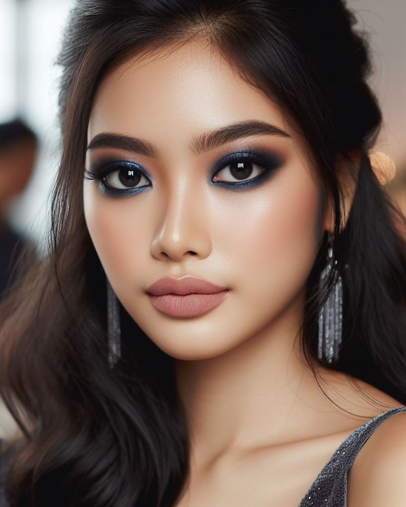 Go bold, go blue! Navy blue smokey eyes with nude lips offer a dramatic yet universally flattering makeup option. This unexpected color pairing complements a variety of skin tones and eye colors.