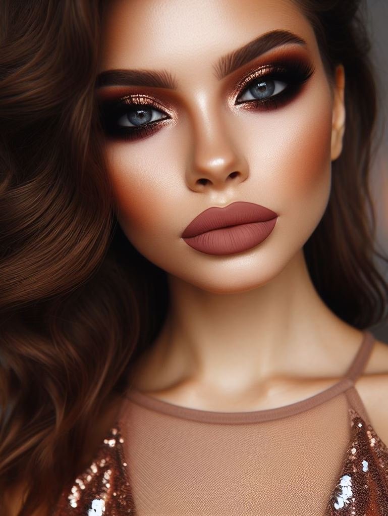 Date night done differently! Ditch the red lipstick and opt for a copper smokey eye with matte brown lips. This sultry yet wearable look is perfect for a romantic rendezvous.