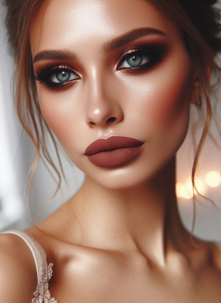 Day to night glam! Transition your makeup effortlessly with a copper smokey eye and matte brown lips. This sultry and sophisticated combination works for both daytime and evening wear.