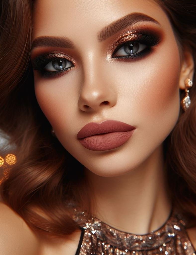 Green eyes, rejoice! Copper smokey eyes with matte brown lips are particularly flattering for green eyes, enhancing their natural emerald tones.