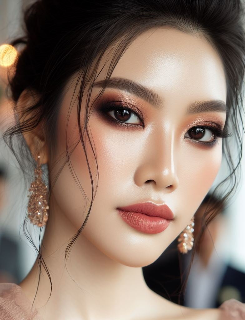 Channel summer vibes year-round! Bronze smokey eyes with peachy lips create a sun-kissed and glamorous look, perfect for any season. This warm and inviting combination adds a touch of shimmer and glow.