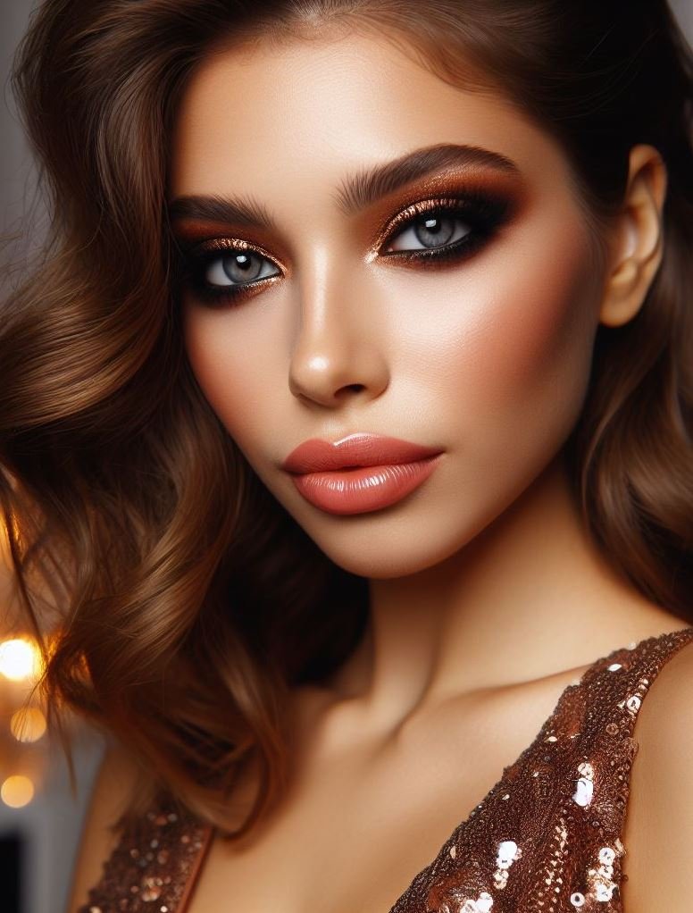 No foundation needed! The warm tones of bronze smokey eyes and peachy lips naturally enhance your complexion, making this a great option for a no-makeup makeup day.