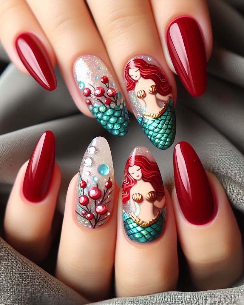 15+ Mesmerizing Mermaid Nail Art Ideas: Dive into Ocean Vibes | Pocoko Make waves with Cherry Red mermaid nails! Dive into a world of vibrant color and let your fingertips dazzle with a bold, sea-inspired twist.