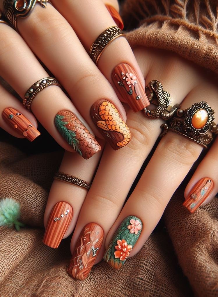 15+ Mesmerizing Mermaid Nail Art Ideas: Dive into Ocean Vibes | Pocoko Unleash your inner mermaid with these copper nails. Because who says you can’t be both fierce and fabulous?