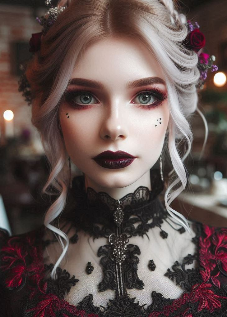 A Touch of Victorian Elegance: Gothic Makeup Inspired by Dark Romanticism: Channel the haunting beauty of Victorian literature. Create a gothic makeup look with pale skin, dramatic lashes, and a touch of blood-red lip color for a touch of historical intrigue.