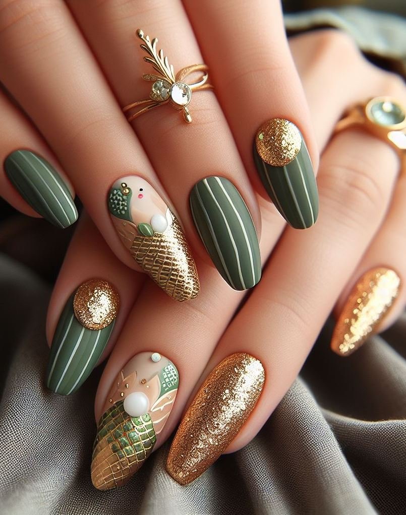 15+ Mesmerizing Mermaid Nail Art Ideas: Dive into Ocean Vibes | Pocoko Make a splash with Green and Gold mermaid nails! This dazzling duo captures the essence of ocean depths and golden treasures.