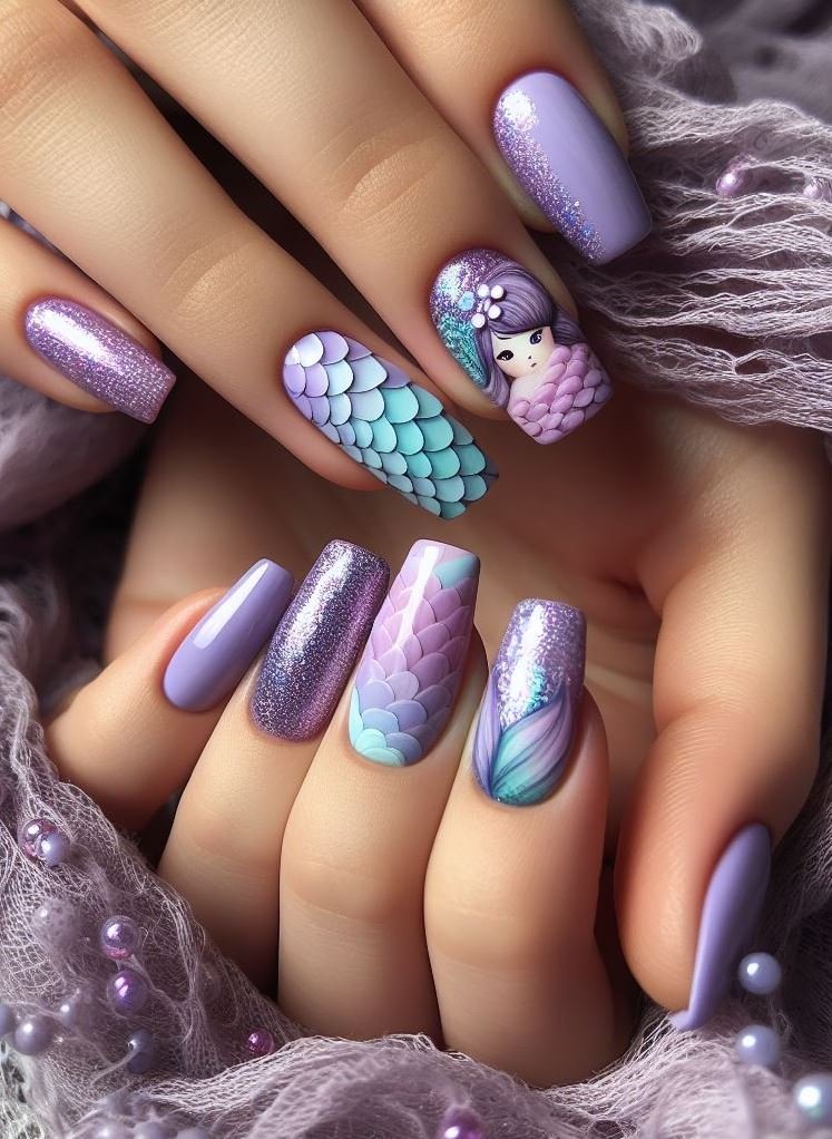 15+ Mesmerizing Mermaid Nail Art Ideas: Dive into Ocean Vibes | Pocoko Transform your nails into a mystical underwater wonderland with these enchanting lavender mermaid designs.