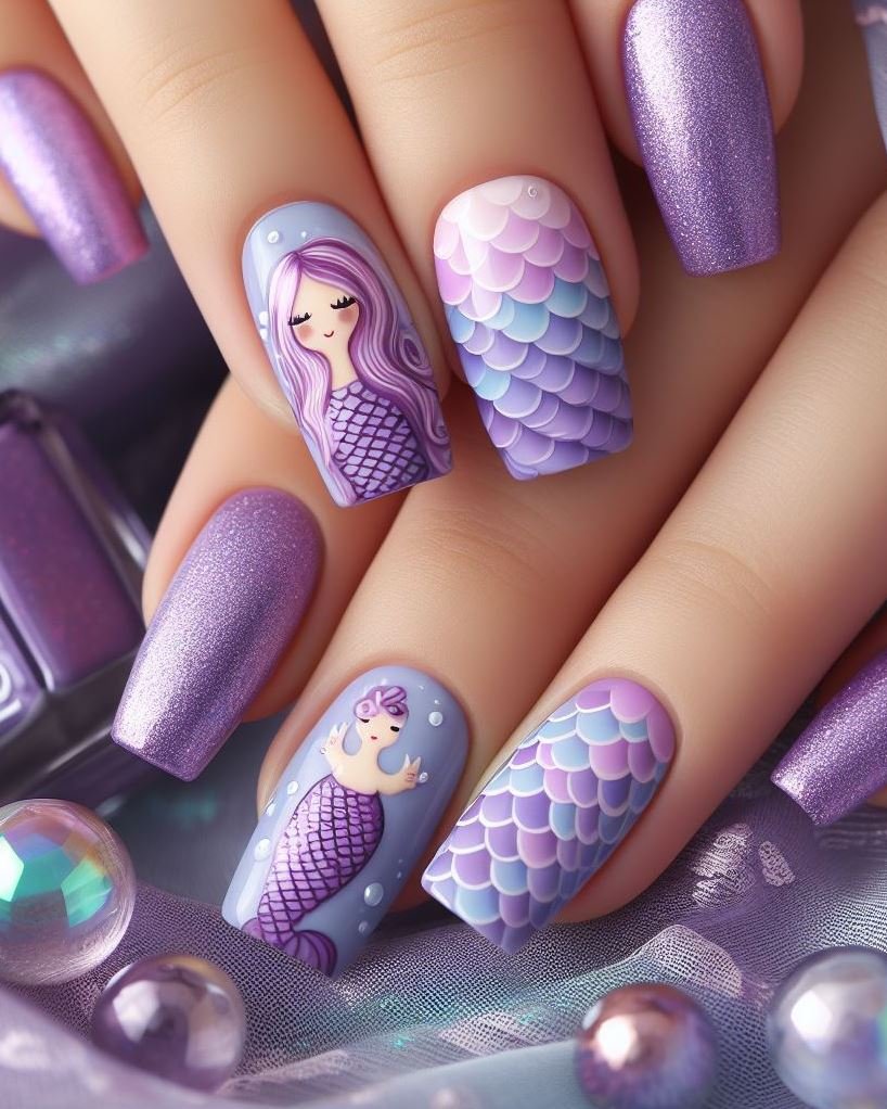 15+ Mesmerizing Mermaid Nail Art Ideas: Dive into Ocean Vibes | Pocoko Get ready to make waves with these stunning lavender mermaid nails that are sure to turn heads.