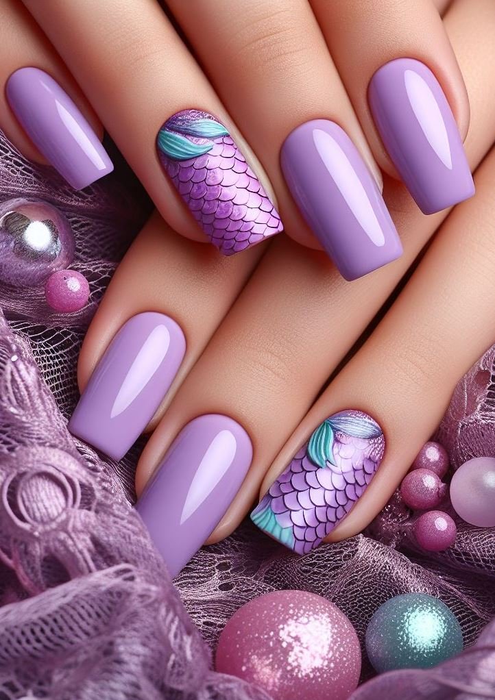 15+ Mesmerizing Mermaid Nail Art Ideas: Dive into Ocean Vibes | Pocoko Channel your inner sea goddess with these dreamy lavender mermaid nails that are pure magic.