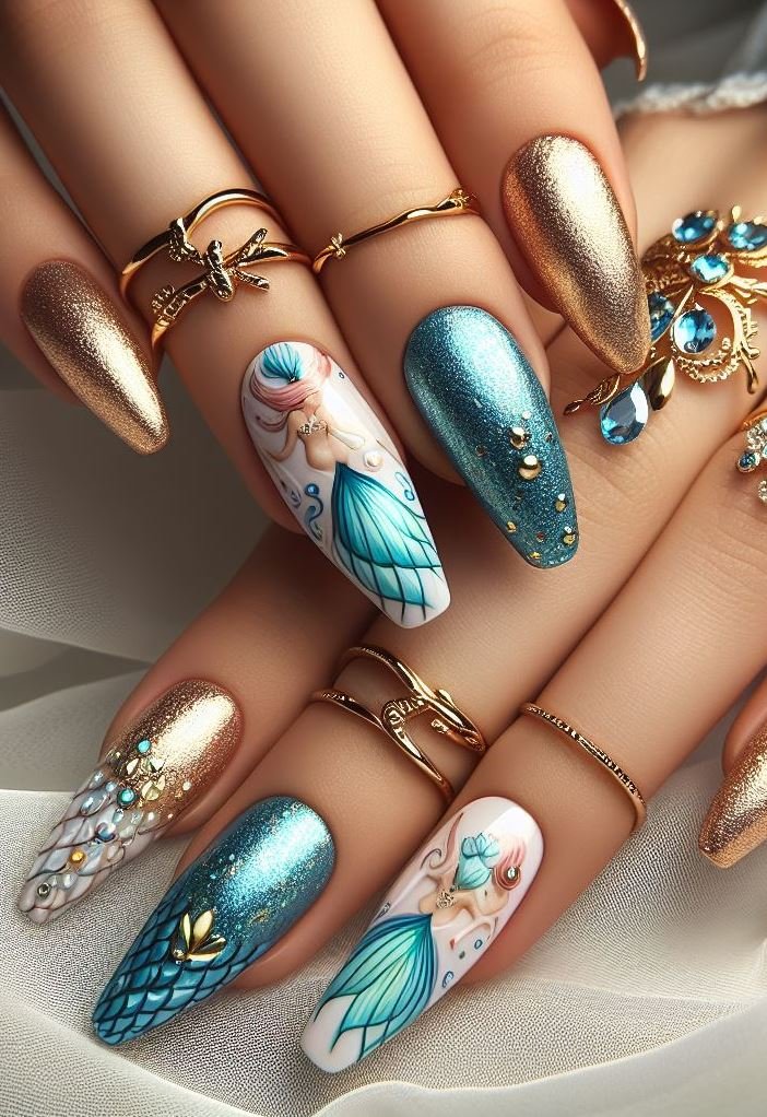 15+ Mesmerizing Mermaid Nail Art Ideas: Dive into Ocean Vibes | Pocoko Dive into the deep end with these ocean blue mermaid nails! They're the perfect way to show off your love for the sea.