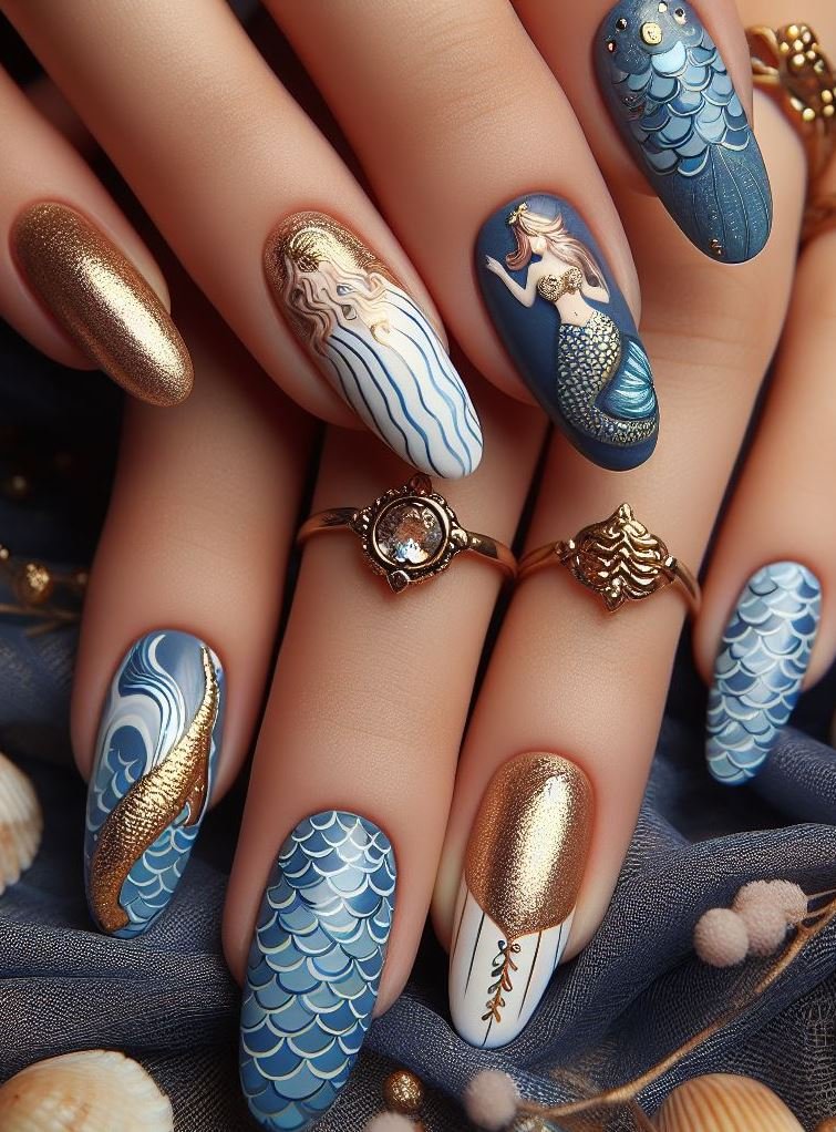 15+ Mesmerizing Mermaid Nail Art Ideas: Dive into Ocean Vibes | Pocoko Make a splash with these ocean blue mermaid nails! They're the epitome of beachy vibes and summer style.