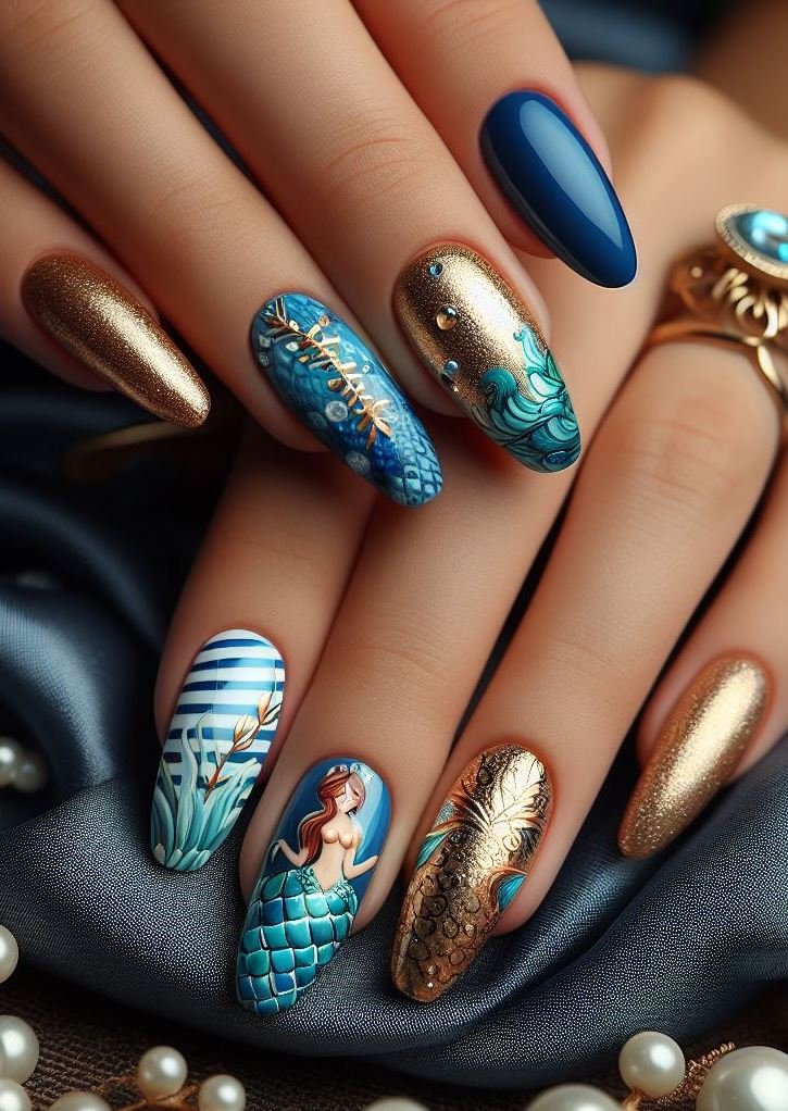 15+ Mesmerizing Mermaid Nail Art Ideas: Dive into Ocean Vibes | Pocoko These ocean blue mermaid nails are pure magic! The combination of colors and textures is absolutely breathtaking.