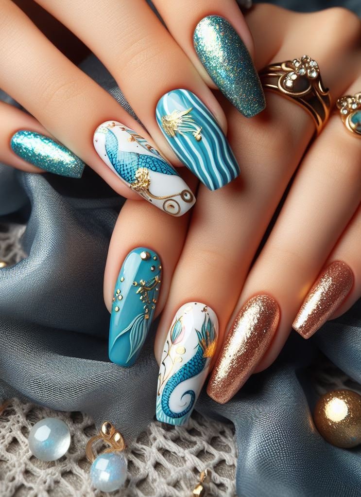 15+ Mesmerizing Mermaid Nail Art Ideas: Dive into Ocean Vibes | Pocoko Want to add a touch of the ocean to your look? Try these ocean blue mermaid nails. They're the perfect way to make a statement.