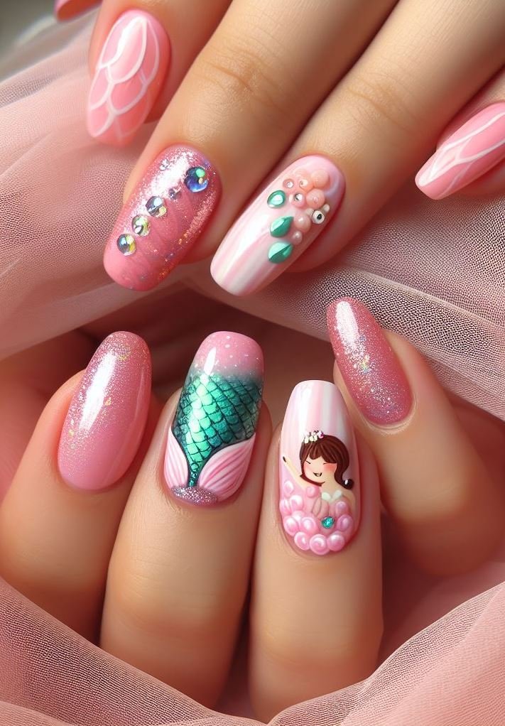 15+ Mesmerizing Mermaid Nail Art Ideas: Dive into Ocean Vibes | Pocoko Dive into the deep end with these pink mermaid nails! Perfect for those who believe in magic and love a splash of color.