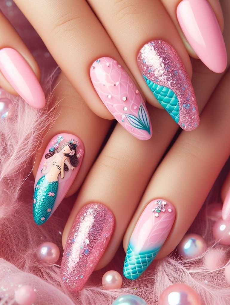 15+ Mesmerizing Mermaid Nail Art Ideas: Dive into Ocean Vibes | Pocoko Embrace your inner mermaid with these pink nails. They’re the perfect way to add a little magic to your manicure.