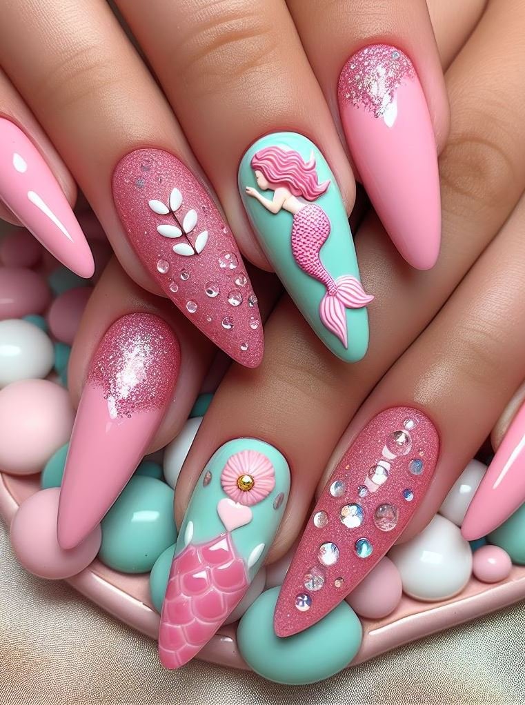 15+ Mesmerizing Mermaid Nail Art Ideas: Dive into Ocean Vibes | Pocoko Get ready to swim with the mermaids with these pink nails. They’re the perfect way to add a touch of fantasy to your look.