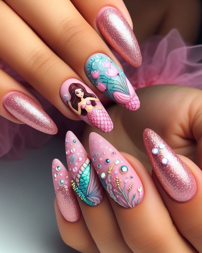 15+ Mesmerizing Mermaid Nail Art Ideas: Dive into Ocean Vibes | Pocoko Make your nails the star of the show with these pink mermaid designs. They’re sure to turn heads!