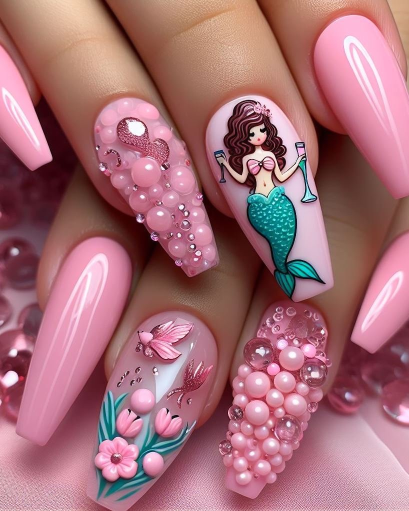 15+ Mesmerizing Mermaid Nail Art Ideas: Dive into Ocean Vibes | Pocoko These pink mermaid nails are the perfect way to add a touch of whimsy to your manicure. Dive in and enjoy the magic!