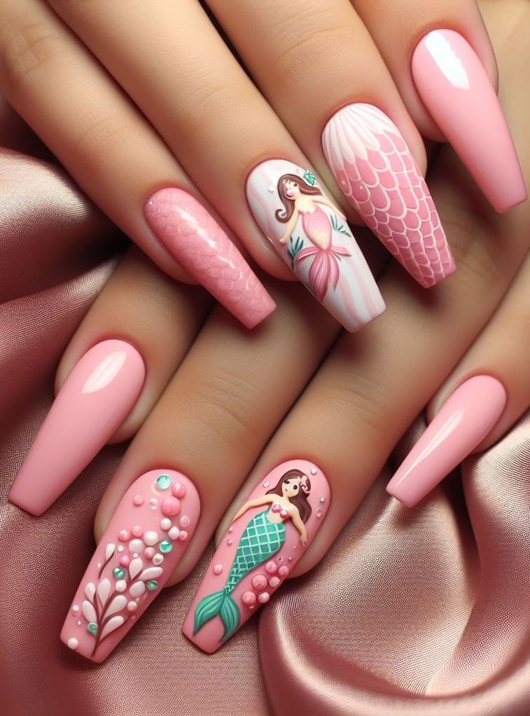 15+ Mesmerizing Mermaid Nail Art Ideas: Dive into Ocean Vibes | Pocoko Why settle for ordinary nails when you can have mermaid nails? These pink designs are sure to make a splash!