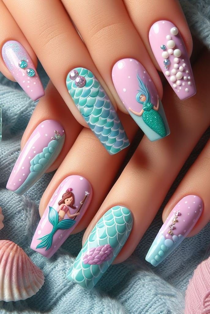 15+ Mesmerizing Mermaid Nail Art Ideas: Dive into Ocean Vibes | Pocoko Get ready to make waves with these stunning pink mermaid nails. Because every day should feel like a beach day!