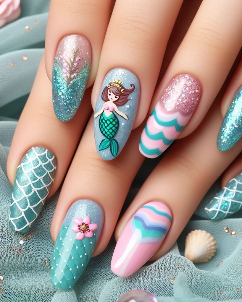 15+ Mesmerizing Mermaid Nail Art Ideas: Dive into Ocean Vibes | Pocoko Why be ordinary when you can be a mermaid? These pink nails are your ticket to an underwater adventure.
