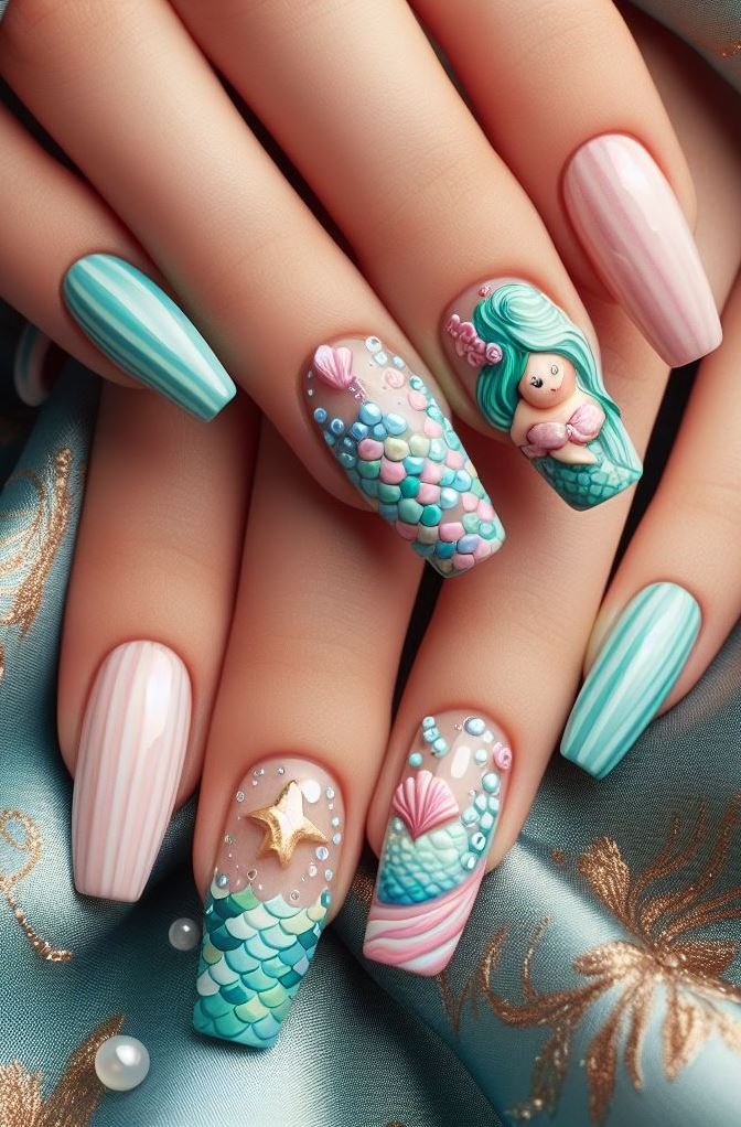 15+ Mesmerizing Mermaid Nail Art Ideas: Dive into Ocean Vibes | Pocoko These pink mermaid nails are the perfect blend of whimsy and elegance. Dive in and let your nails do the talking!