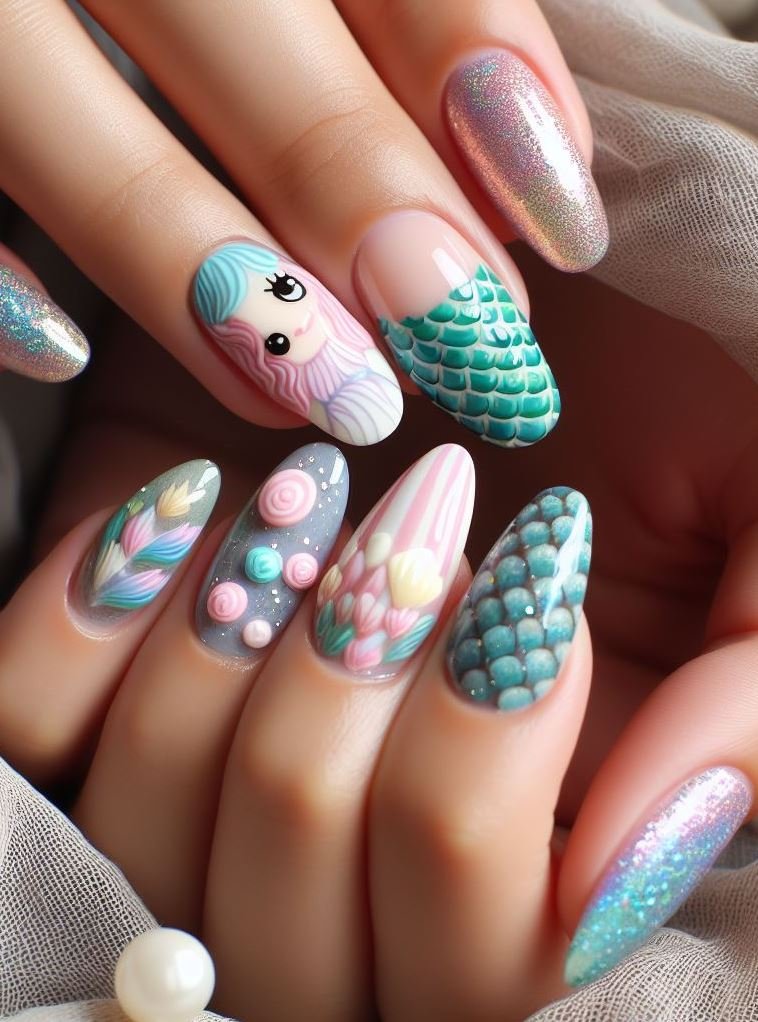 15+ Mesmerizing Mermaid Nail Art Ideas: Dive into Ocean Vibes | Pocoko Turn your nails into a mermaid’s paradise with these pink designs. Because life is better under the sea!