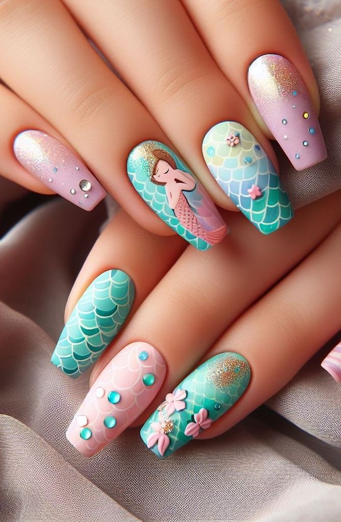 15+ Mesmerizing Mermaid Nail Art Ideas: Dive into Ocean Vibes | Pocoko Add a touch of oceanic charm to your nails with these pink mermaid designs. They’re sure to make a splash!