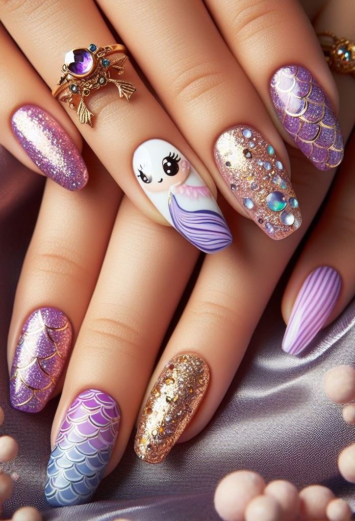 15+ Mesmerizing Mermaid Nail Art Ideas: Dive into Ocean Vibes | Pocoko Purple and magenta mermaid nails: a magical combination! Dive into a world of fantasy with this enchanting nail art.