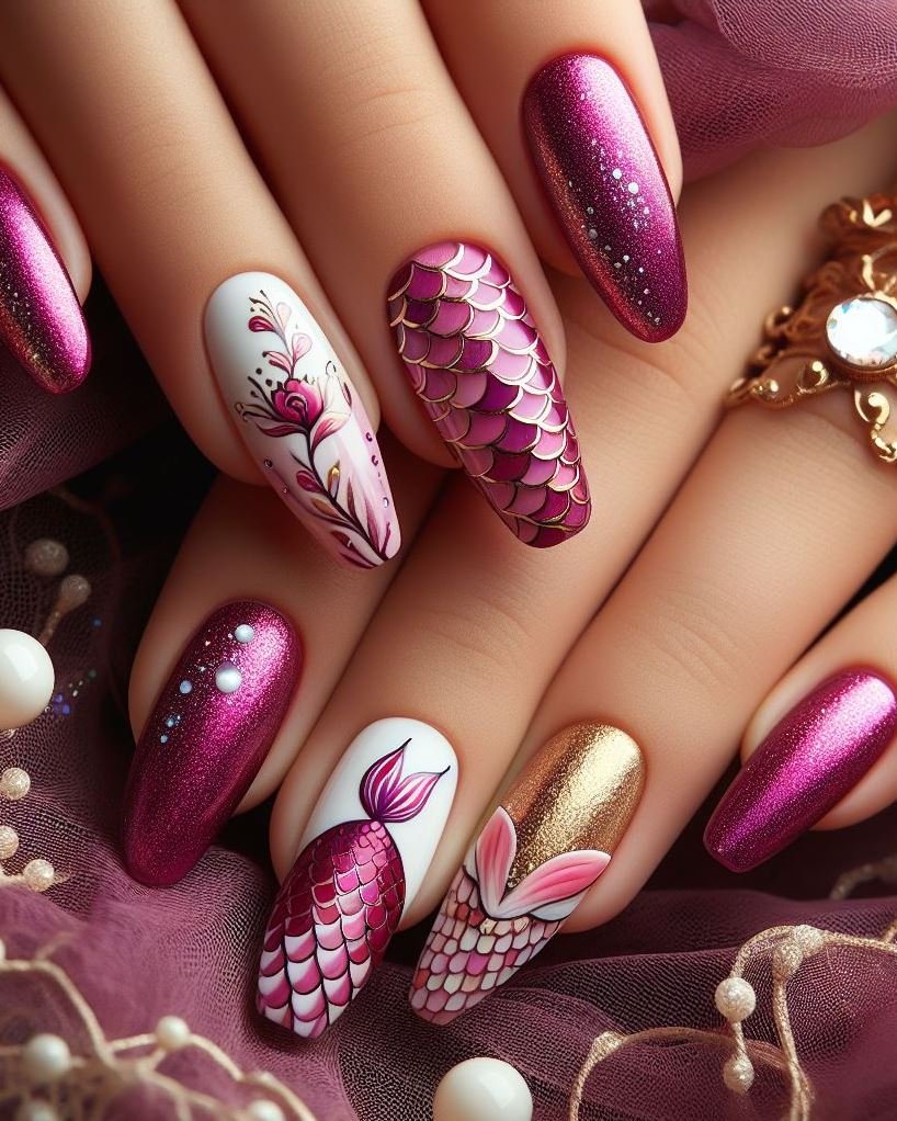 15+ Mesmerizing Mermaid Nail Art Ideas: Dive into Ocean Vibes | Pocoko Purple and magenta mermaid nails: the perfect way to express your unique style. Be bold, be beautiful, be you!
