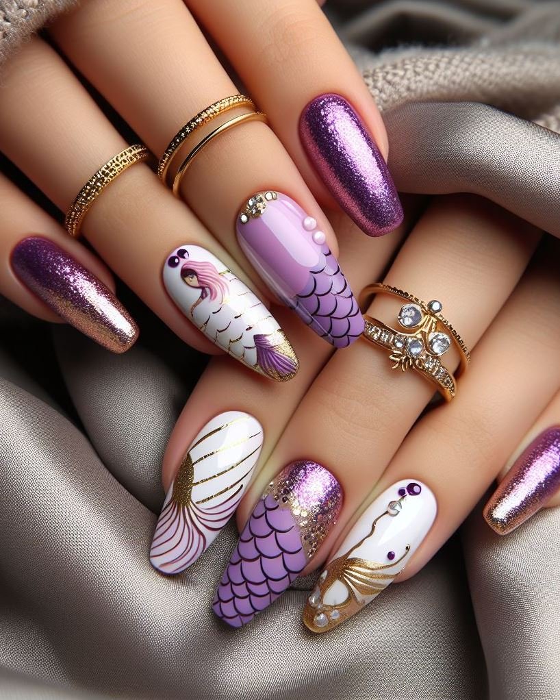 15+ Mesmerizing Mermaid Nail Art Ideas: Dive into Ocean Vibes | Pocoko Purple and magenta: a powerful combination. These mermaid nails are bold, beautiful, and unforgettable.