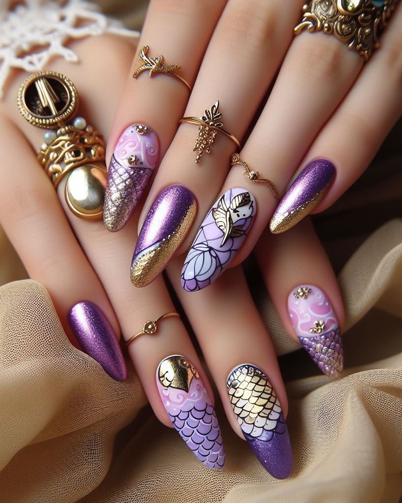 15+ Mesmerizing Mermaid Nail Art Ideas: Dive into Ocean Vibes | Pocoko Add a touch of whimsy to your look with these playful purple and magenta mermaid nails. They're sure to put a smile on your face.