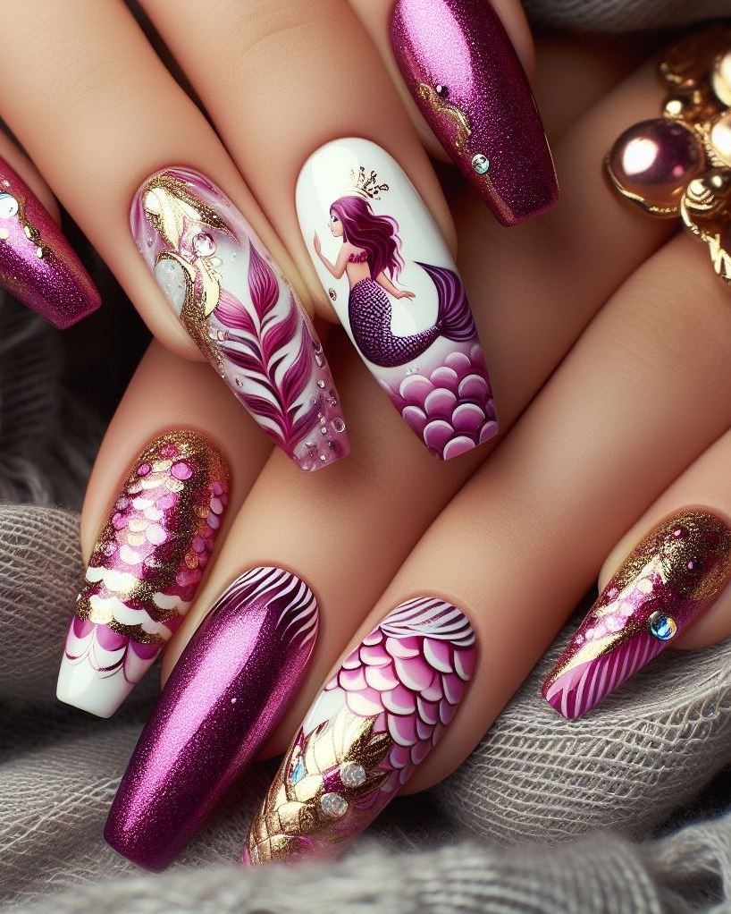 15+ Mesmerizing Mermaid Nail Art Ideas: Dive into Ocean Vibes | Pocoko Want to make a splash? Try these purple and magenta mermaid nails. They're bold, beautiful, and totally on trend.