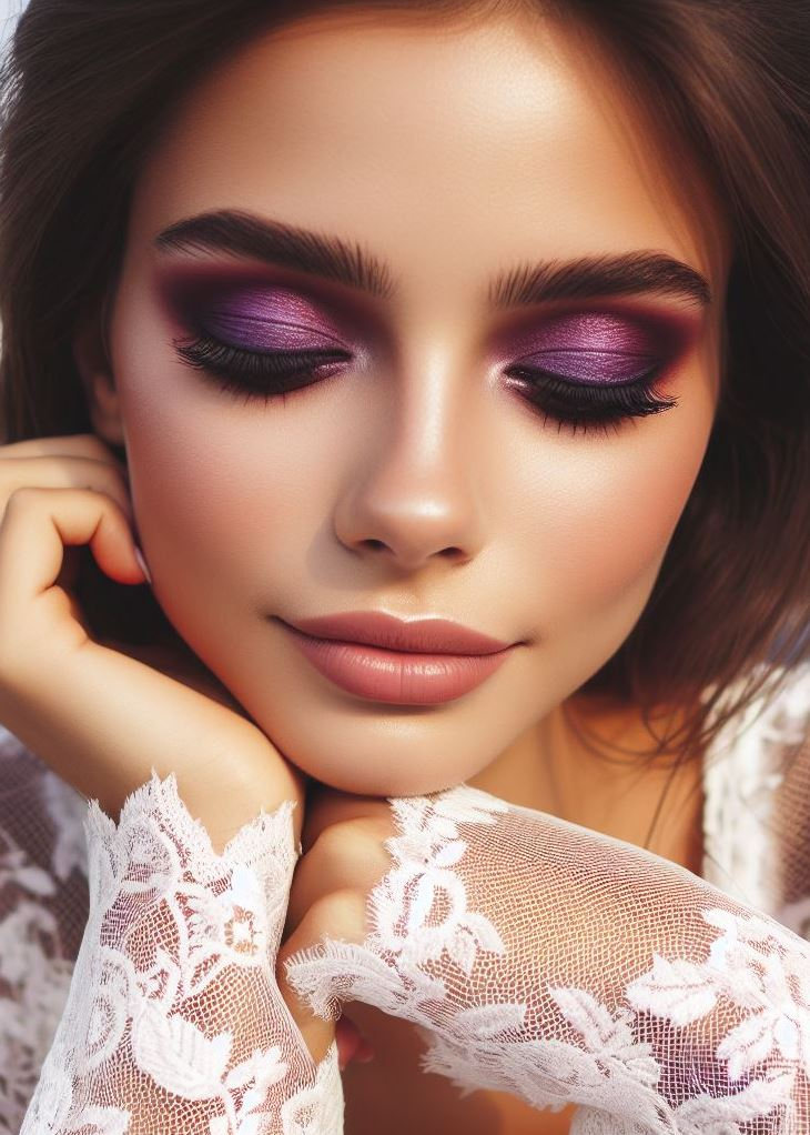 Metallic Majesty: Elevate your look with a stunning blend of metallic brown and shimmering plum purple eyeshadow. This eye-catching combination is perfect for a night out or adding a touch of glamour to your day.