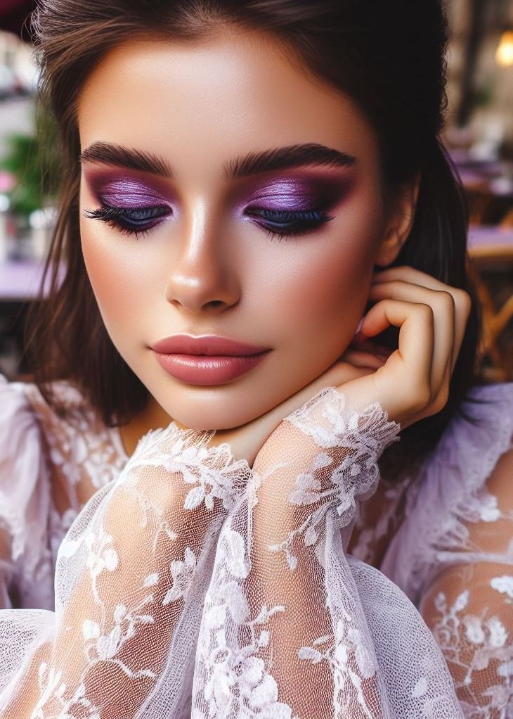 Subtle Shimmer: Opt for a soft and romantic look with a light brown base and a hint of shimmery purple eyeshadow on the lid. Perfect for daytime wear or adding a touch of elegance.