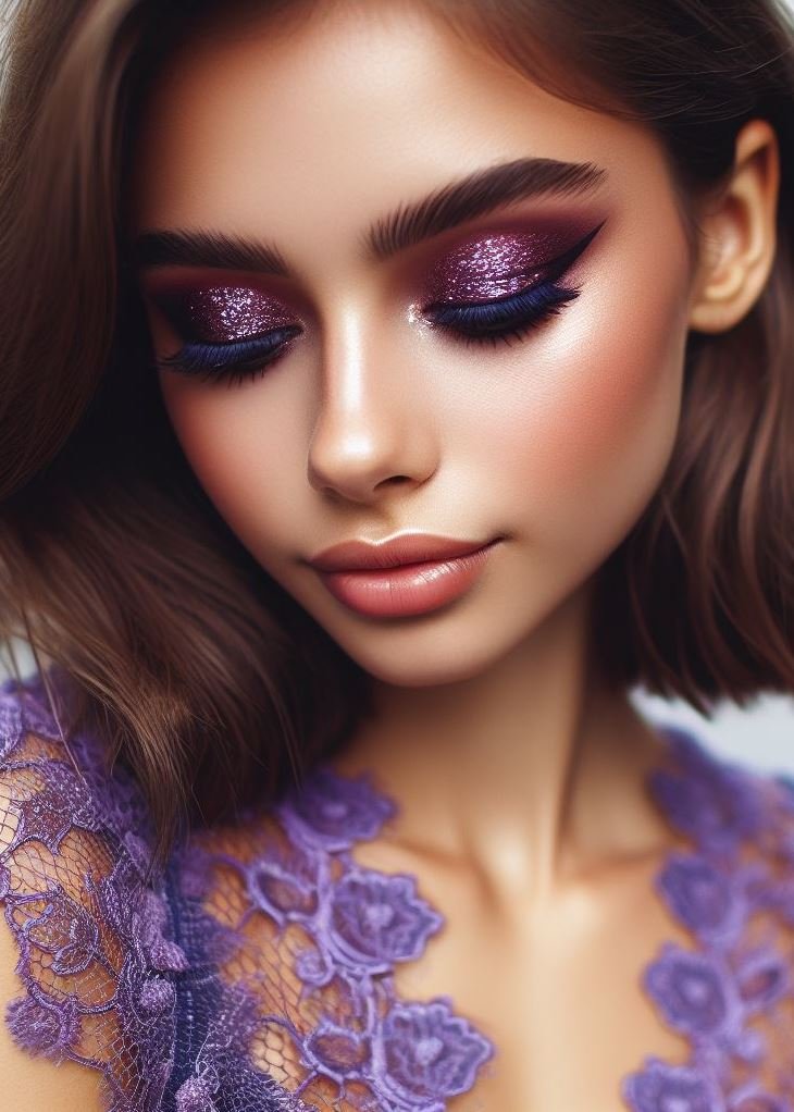 Graphic Glam: Channel your inner artist with a graphic eyeshadow look. Use a brown eyeliner to create a sharp graphic design, then fill it in with a vibrant purple eyeshadow. This bold look is perfect for those who love to experiment.