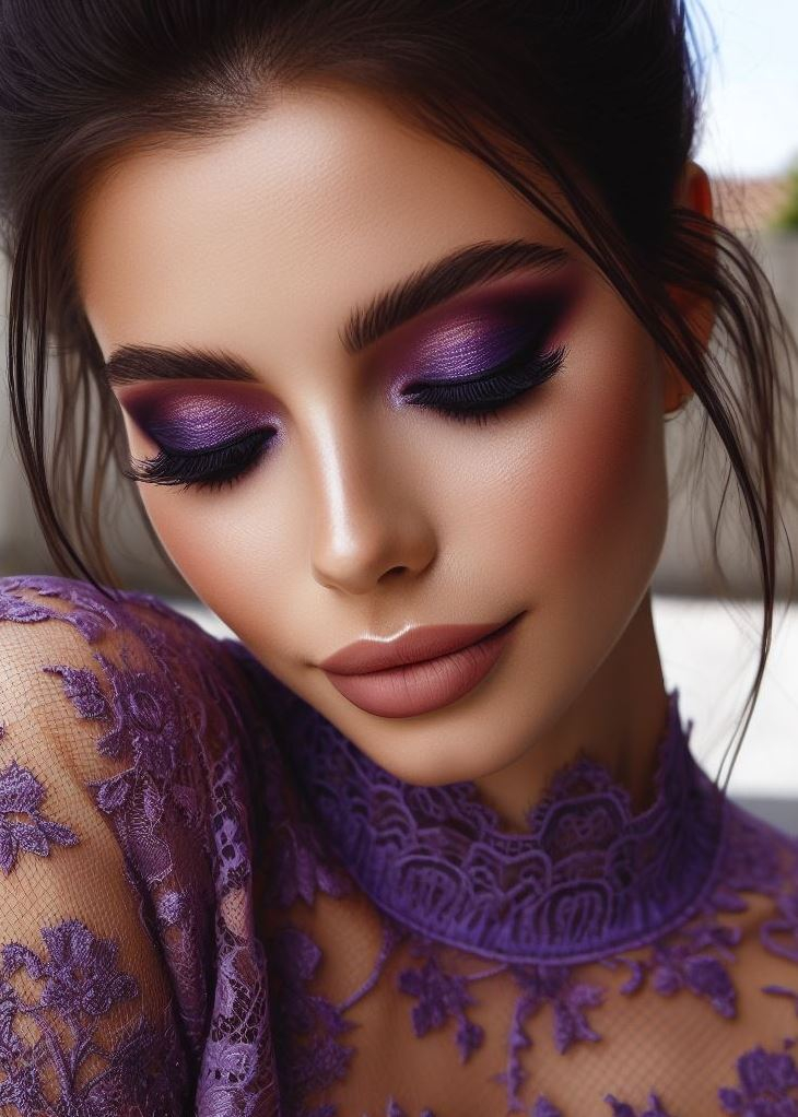 Berry Bliss: Embrace warmth with a blend of rich brown eyeshadow and a dusty berry purple shade. This combination flatters a variety of eye colors and adds a touch of autumnal elegance.