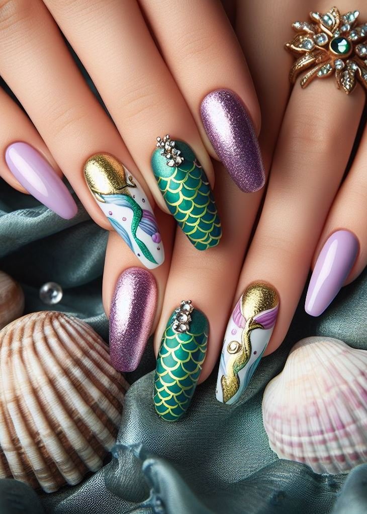 15+ Mesmerizing Mermaid Nail Art Ideas: Dive into Ocean Vibes | Pocoko Add a touch of magic to your everyday look with these violet mermaid nails. They're like a little piece of paradise.